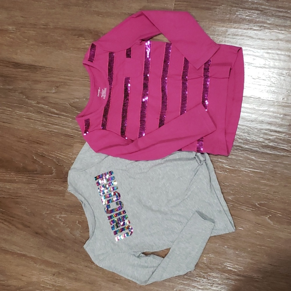 (5) Carter's and George 2 Pack Sequin Long Sleeve T-Shirt Bundle Lightweight